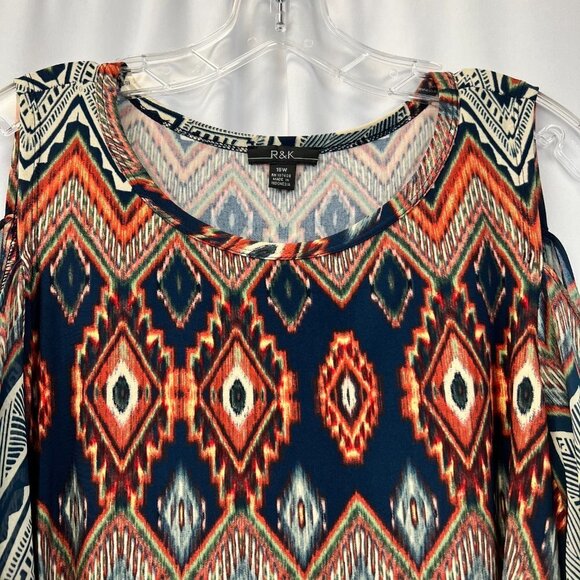 R&K Womens Multicolor Aztec Cold Shoulder Sleeve Round Neck Sheath Dress Sz 18W - Picture 4 of 9